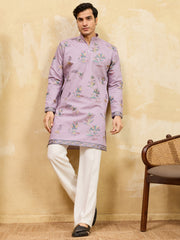Beautiful Dusty Purple Embroidered Viscose Silk Wedding Men's Kurta