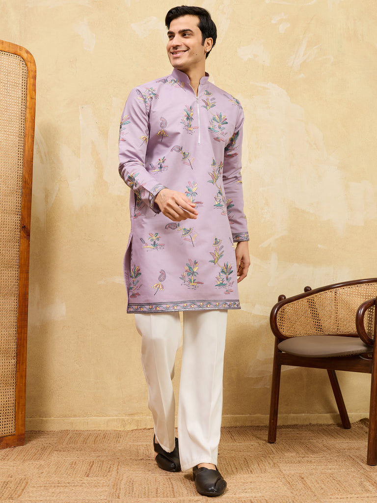 Beautiful Dusty Purple Embroidered Viscose Silk Wedding Men's Kurta