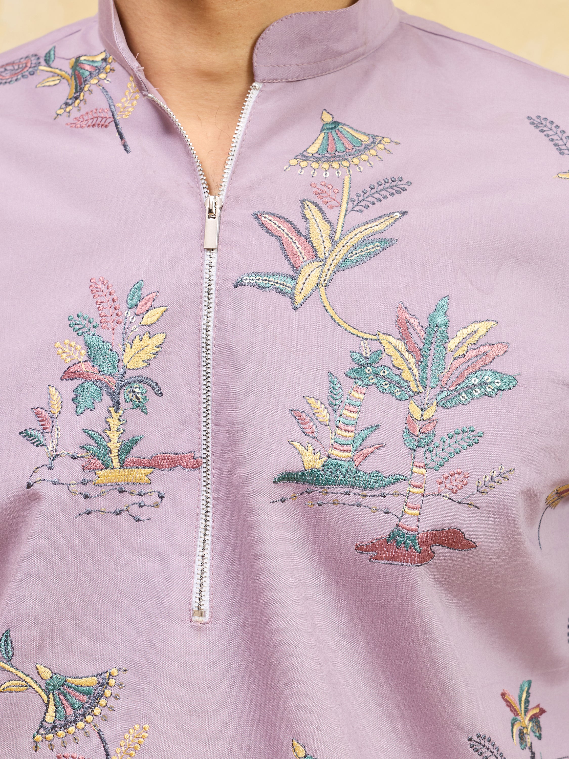 Beautiful Dusty Purple Embroidered Viscose Silk Wedding Men's Kurta