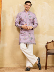 Beautiful Dusty Purple Embroidered Viscose Silk Wedding Men's Kurta