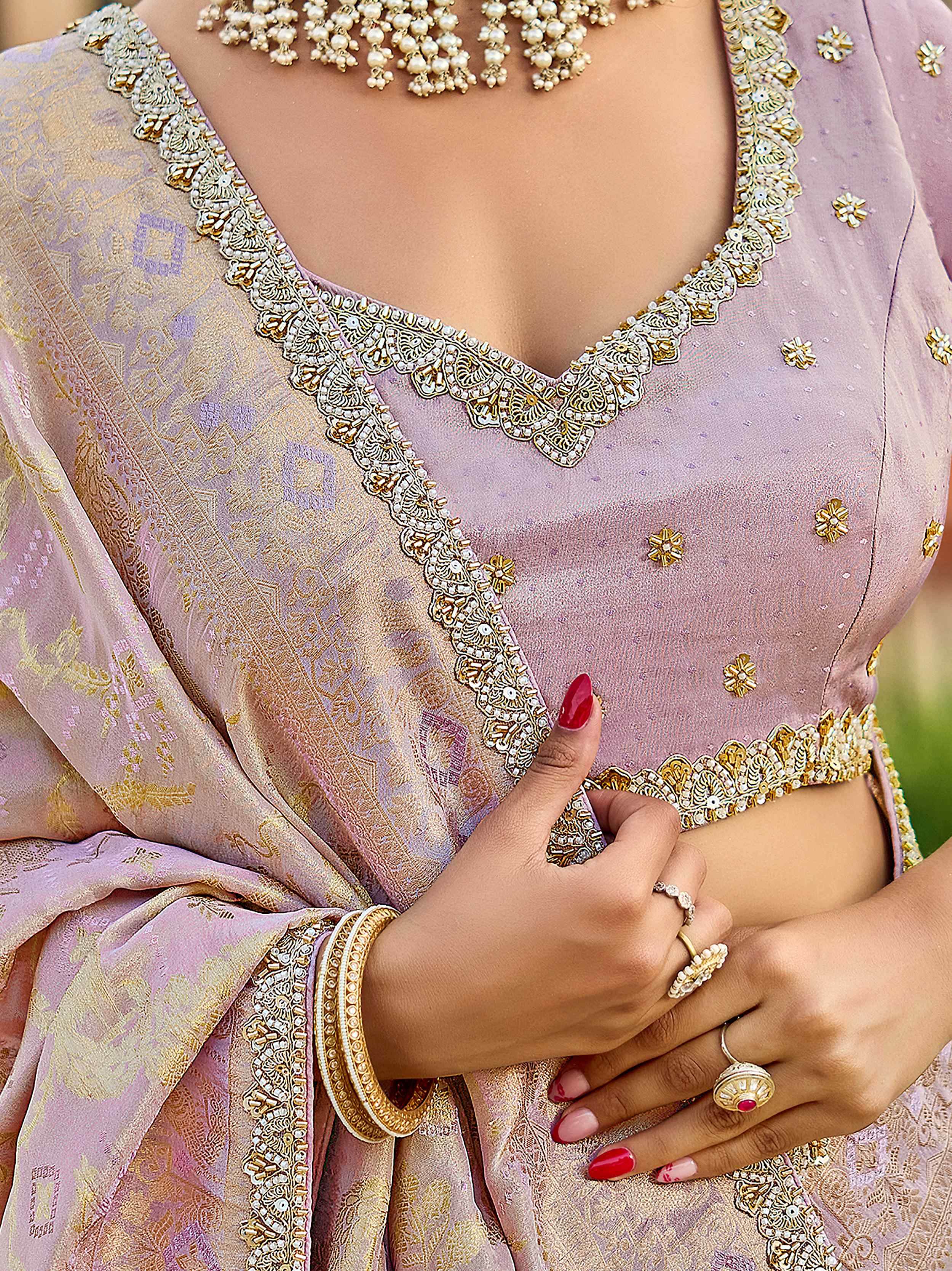 Classic Lavender Zari Weaving Tissue Wedding Wear Saree With Blouse