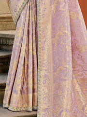 Classic Lavender Zari Weaving Tissue Wedding Wear Saree With Blouse