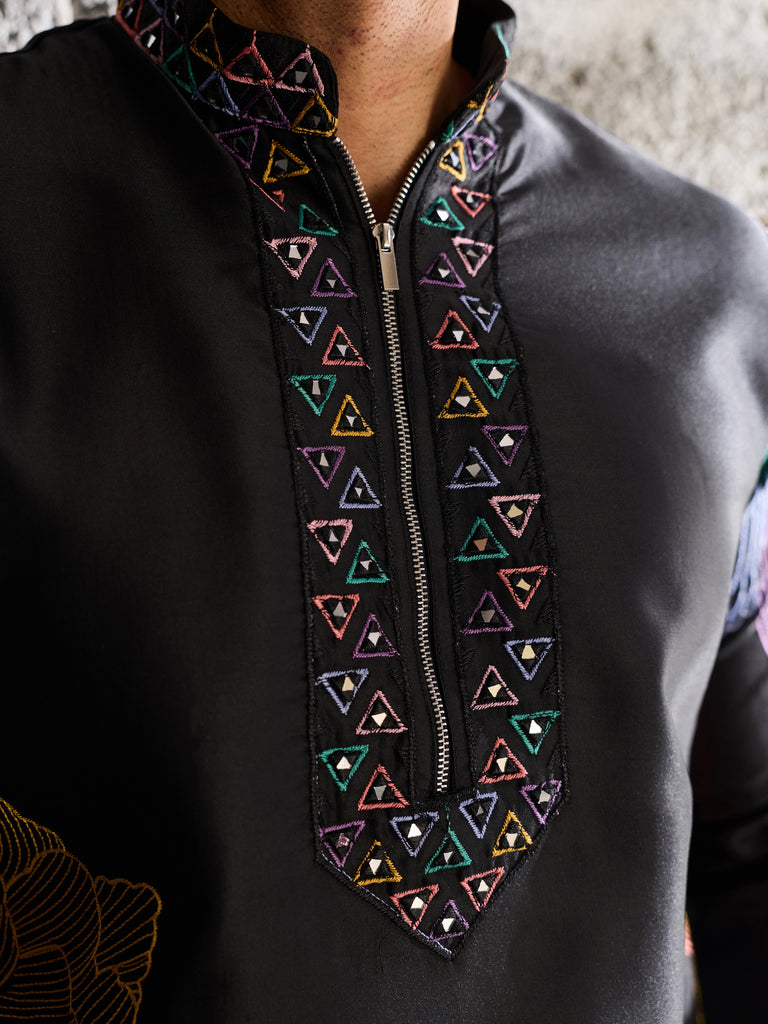 Unique Black Sequins Viscose Evening Wear Men's Kurta With Bottom