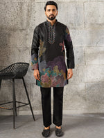 Unique Black Sequins Viscose Evening Wear Men's Kurta With Bottom