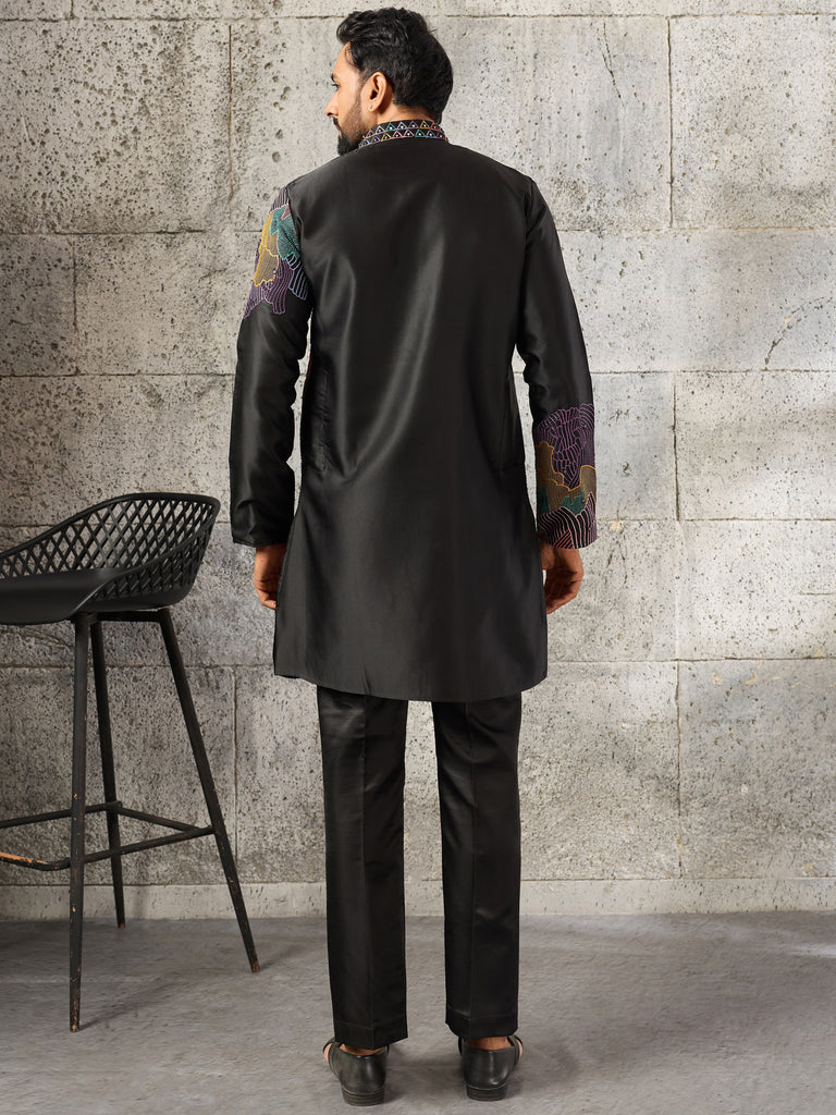 Unique Black Sequins Viscose Evening Wear Men's Kurta With Bottom