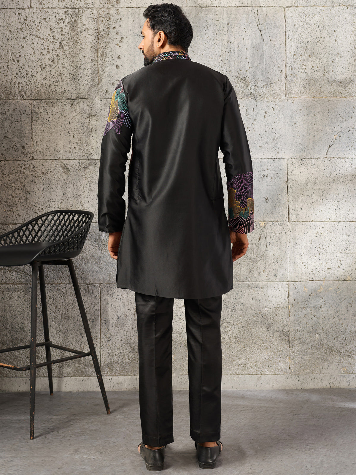 Unique Black Sequins Viscose Evening Wear Men's Kurta With Bottom