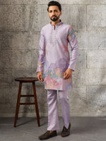 Amazing Lavender Thread Work Viscose Festive Wear Men's Kurta With Bottom