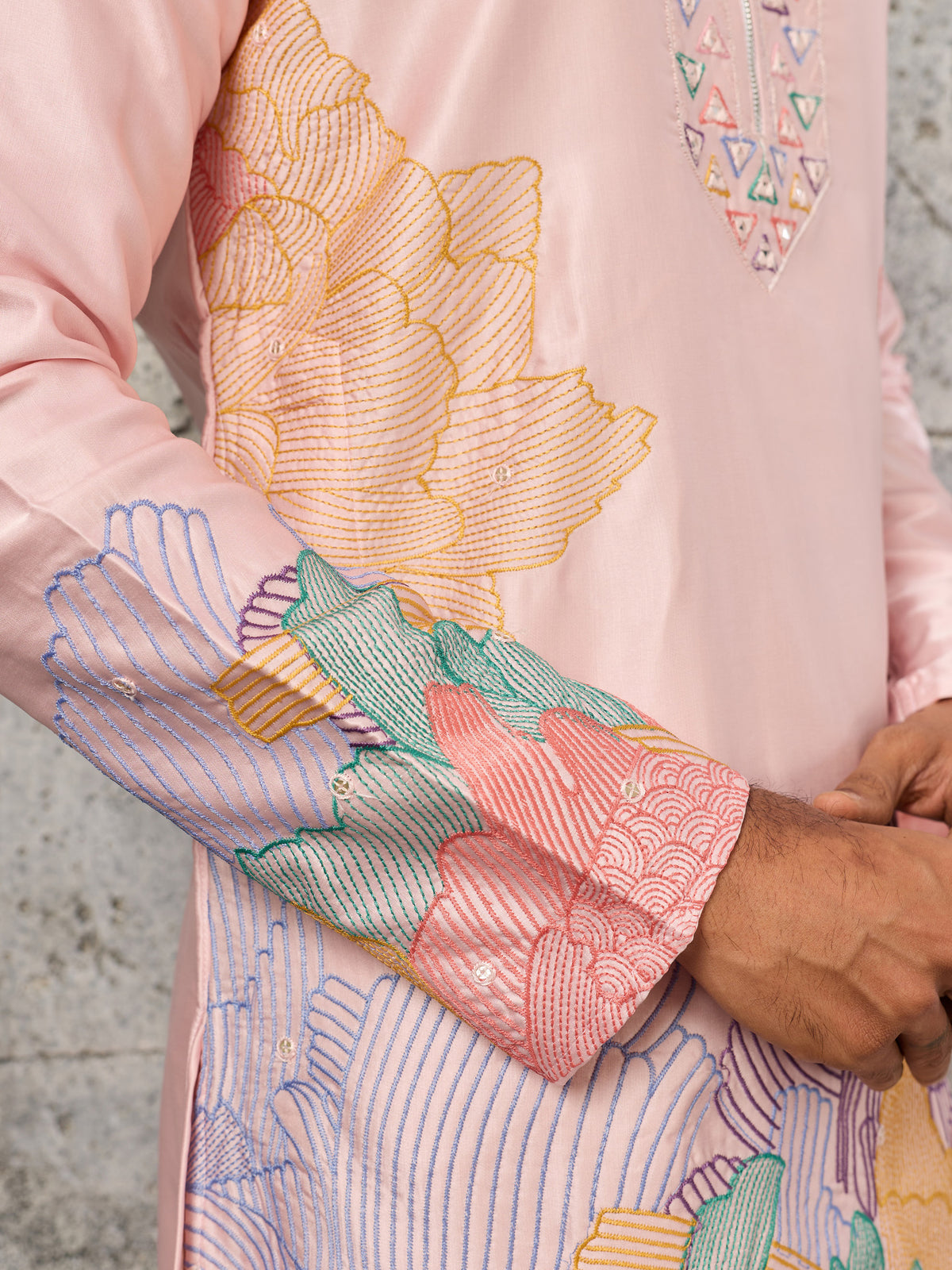 Fantastic Pink Embroidered Engagement Wear Men's Kurta With Bottom