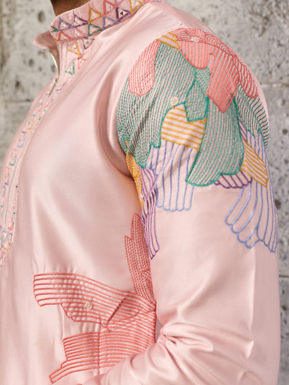 Fantastic Pink Embroidered Engagement Wear Men's Kurta With Bottom