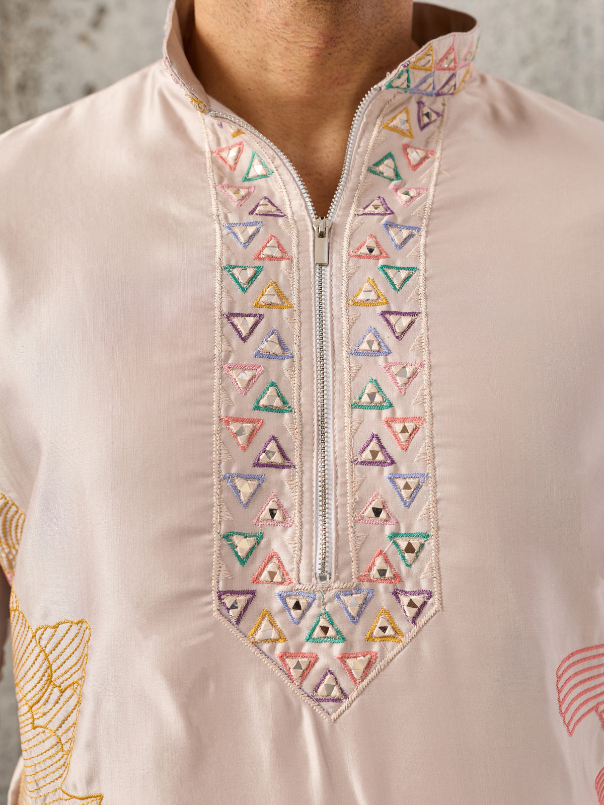 Wonderful Peach Embroidered Viscose Event Wear Men's Kurta With Bottom