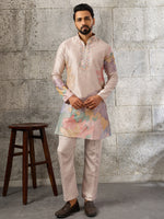 Wonderful Peach Embroidered Viscose Event Wear Men's Kurta With Bottom