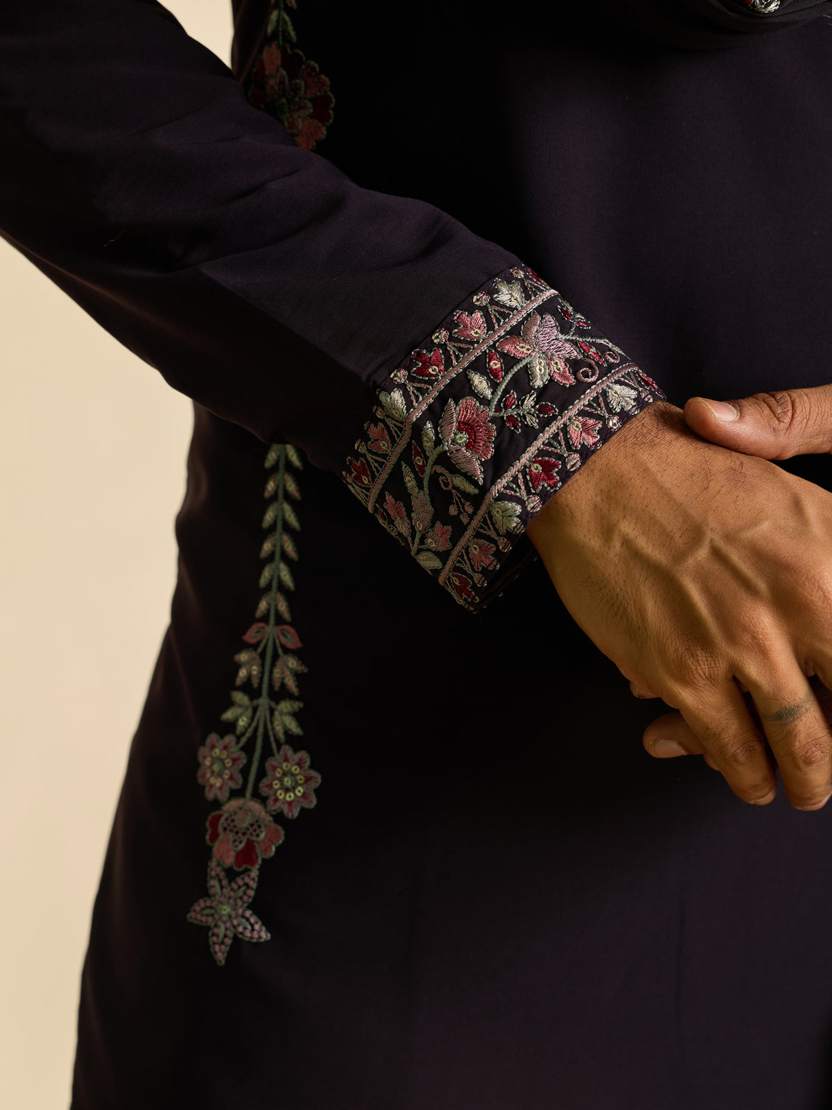 Awesome Wine Sequins Silk Engagement Wear Men's Kurta Set With Dupatta