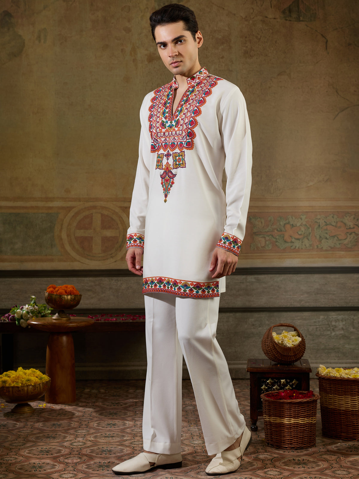 Spectacular White Sequins Viscose Rayon Navratri Wear Men's Kurta