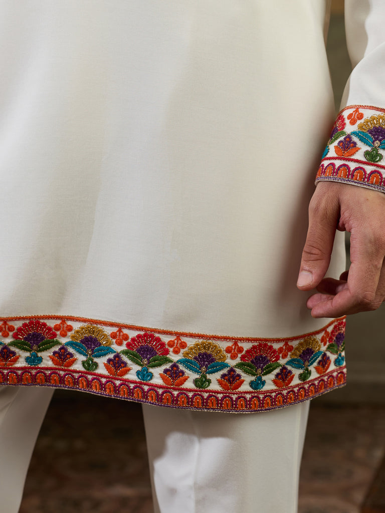 Spectacular White Sequins Viscose Rayon Navratri Wear Men's Kurta