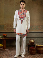 Spectacular White Sequins Viscose Rayon Navratri Wear Men's Kurta