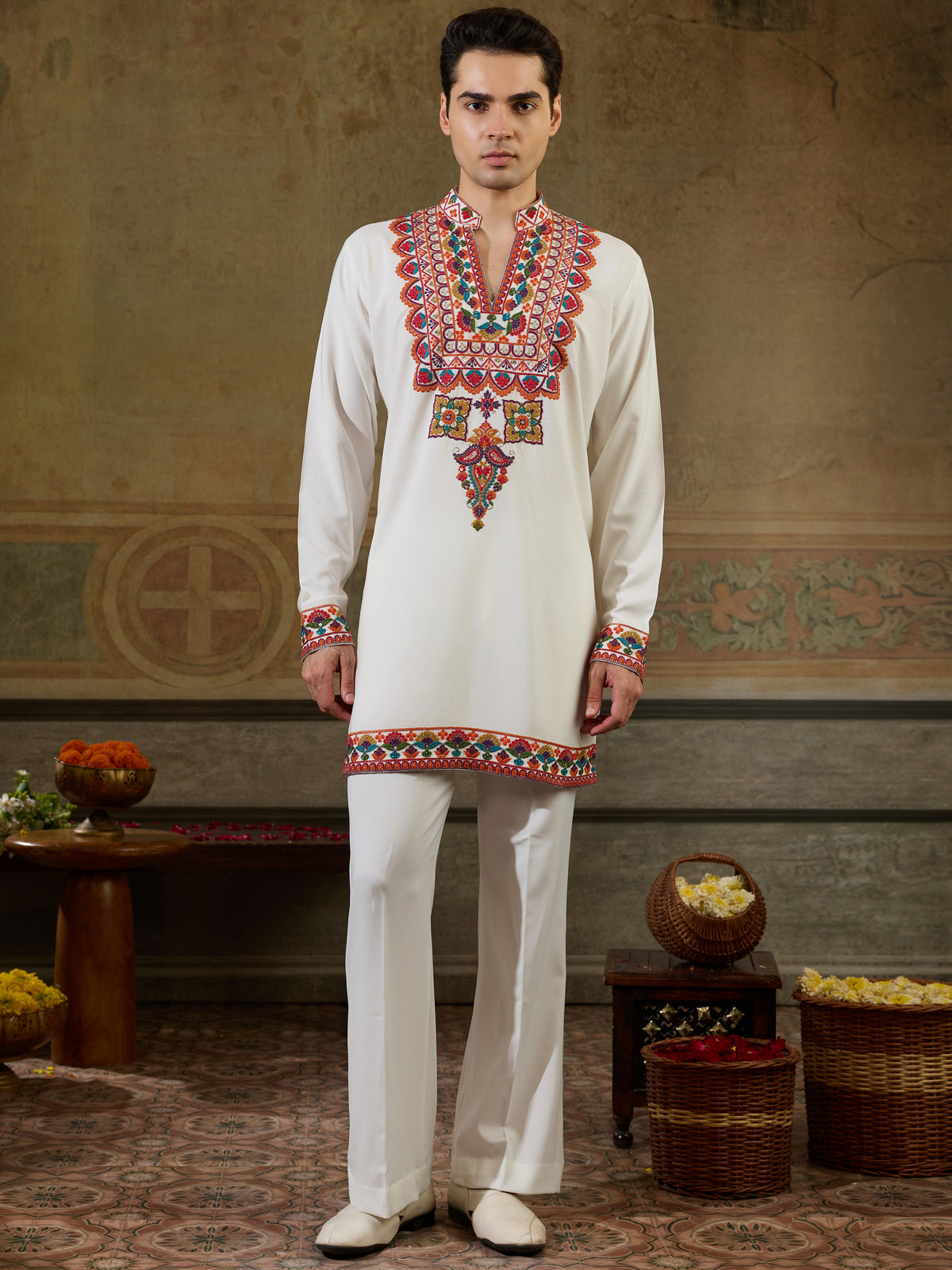 Spectacular White Sequins Viscose Rayon Navratri Wear Men's Kurta