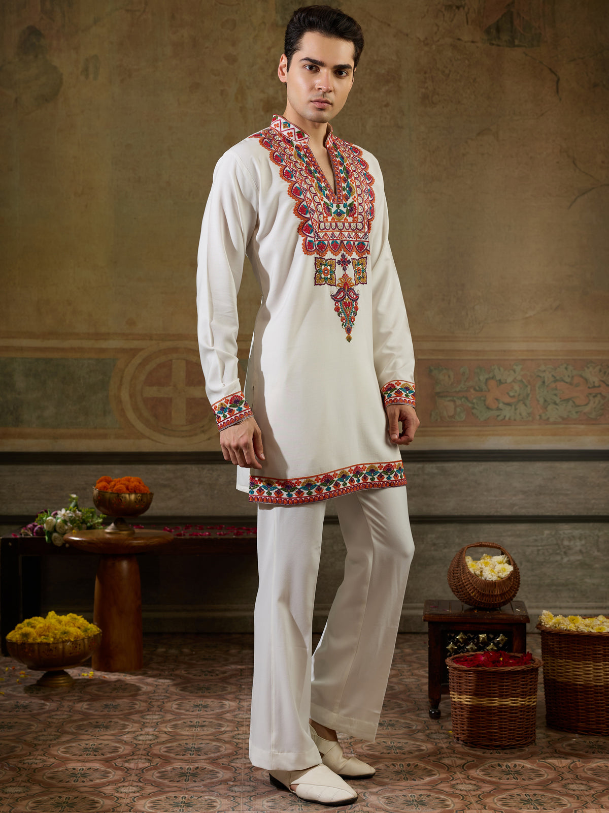 Spectacular White Sequins Viscose Rayon Navratri Wear Men's Kurta