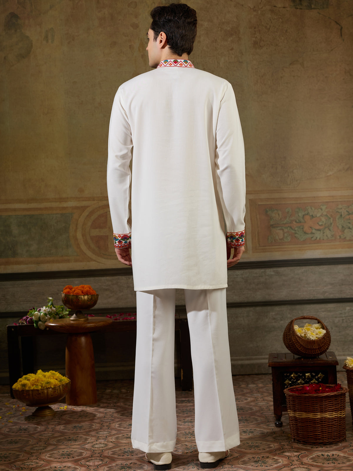 Spectacular White Sequins Viscose Rayon Navratri Wear Men's Kurta
