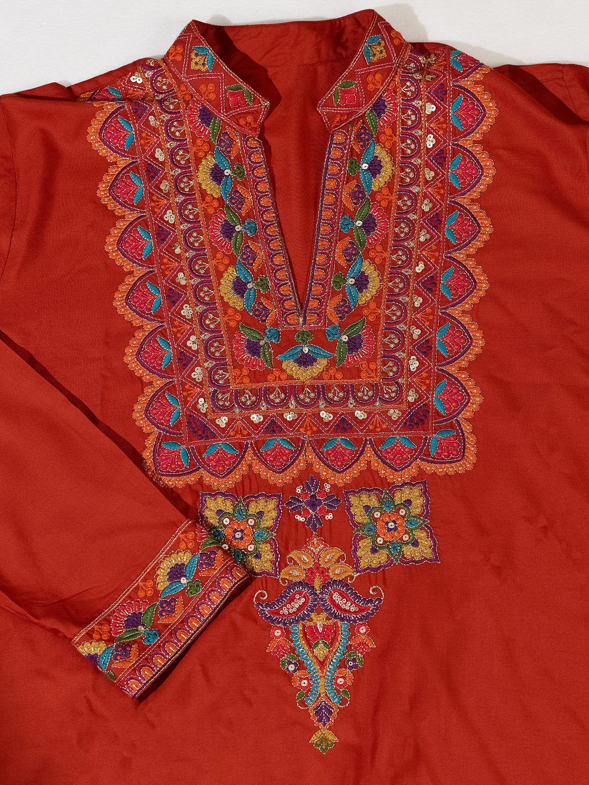 Glorious Orange Embroidered Viscose Rayon Navratri Special Men's Kurta
