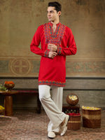 Precious Red Thread Work Viscose Rayon Navratri Wear Men's Kurta