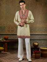 Glowing Cream Sequins Viscose Rayon Navratri Wear Men's Kurta