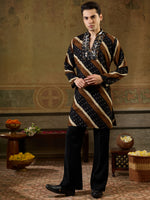 Classic Black Leheriya Printed Rayon Navratri Special Men's Kurta