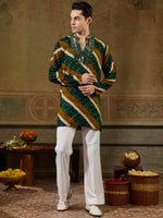 Stylish Green Mirror Work Rayon Navratri Special Men's Kurta