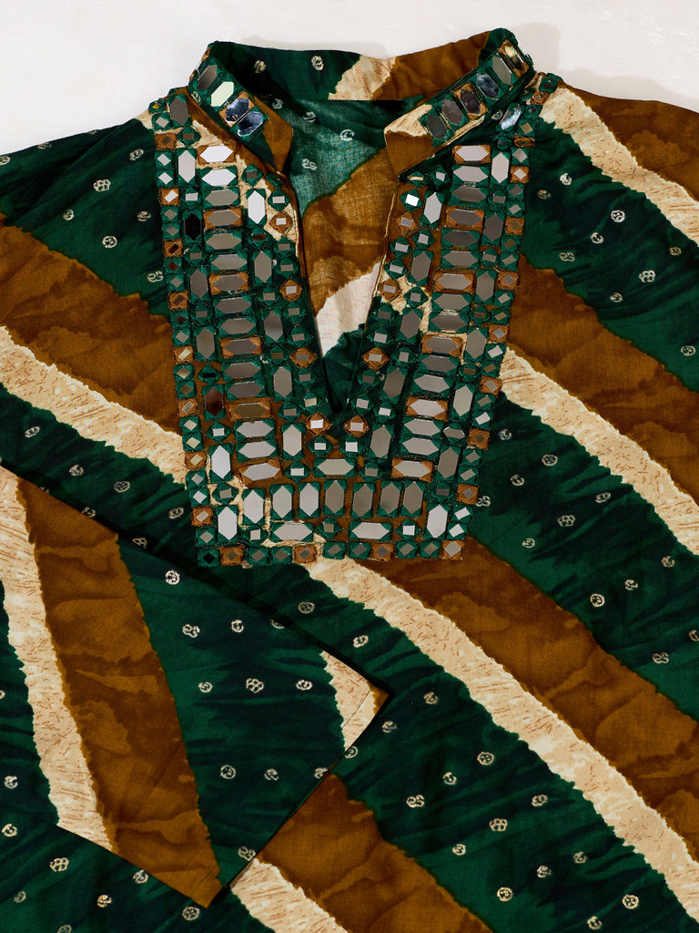 Stylish Green Mirror Work Rayon Navratri Special Men's Kurta