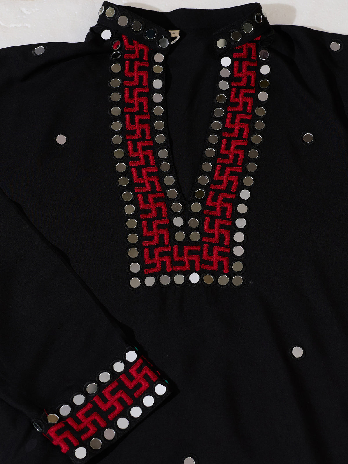 Stunning Black Thread Work Viscose Rayon Navratri Special Men's Kurta