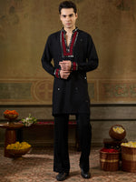 Stunning Black Thread Work Viscose Rayon Navratri Special Men's Kurta