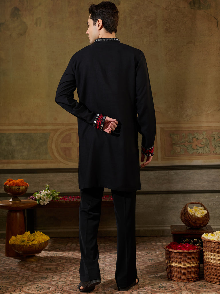 Stunning Black Thread Work Viscose Rayon Navratri Special Men's Kurta