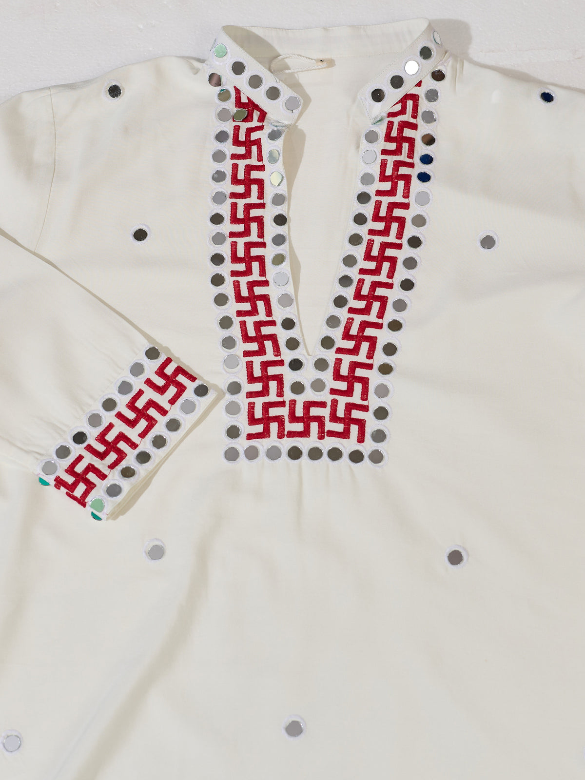 Alluring White Mirror Work Viscose Rayon Navratri Wear Men's Kurta