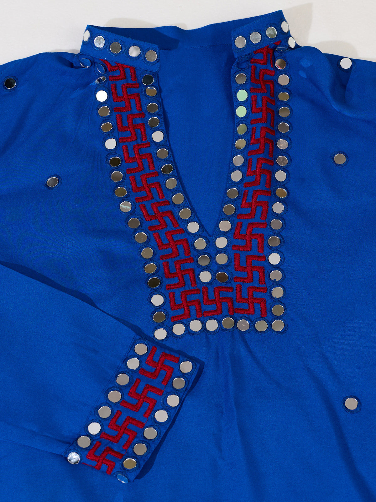 Dazzling Royal Blue Mirror Work Viscose Rayon Navratri Wear Men's Kurta