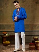 Dazzling Royal Blue Mirror Work Viscose Rayon Navratri Wear Men's Kurta