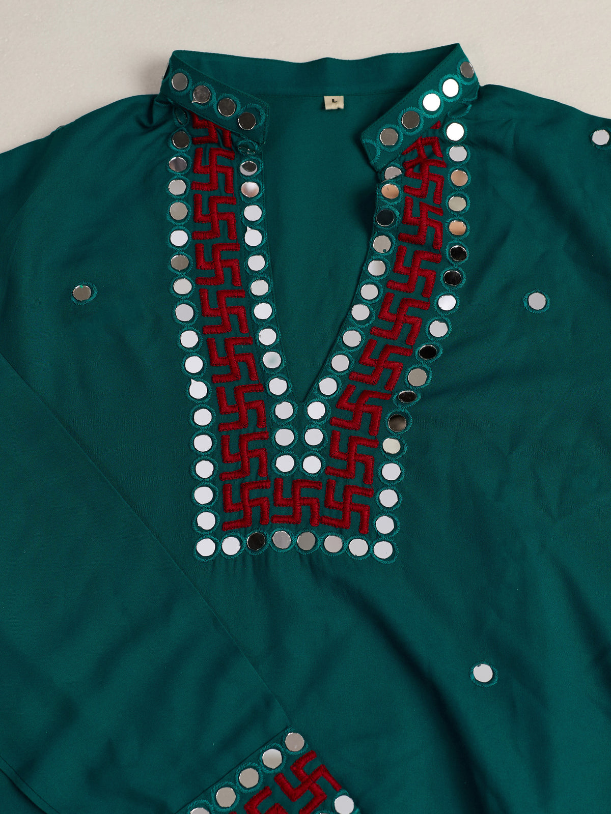 Great Teal Green Thread Work Viscose Rayon Navratri Wear Men's Kurta