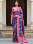 Beautiful Purple Printed Silk Function Wear Saree With Blouse