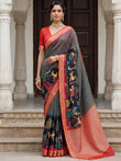 Adorable Grey Pichwai Printed Silk Wedding Wear Saree With Blouse