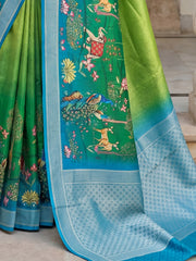 Outstanding Green Pichwai Printed Silk Function Wear Saree With Blouse