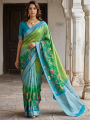 Outstanding Green Pichwai Printed Silk Function Wear Saree With Blouse