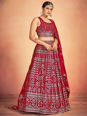 Lovely Red Sequins Georgette Sangeet Wear Lehenga Choli With Dupatta