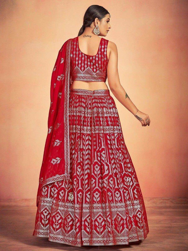 Lovely Red Sequins Georgette Sangeet Wear Lehenga Choli With Dupatta