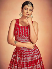 Lovely Red Sequins Georgette Sangeet Wear Lehenga Choli With Dupatta
