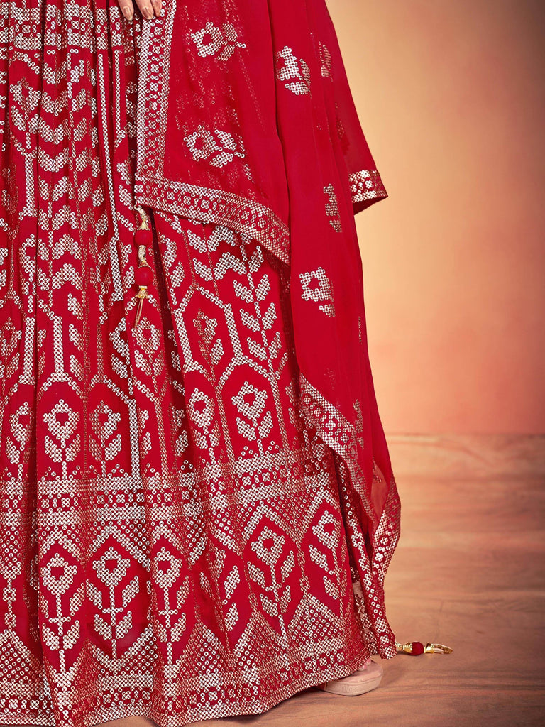 Lovely Red Sequins Georgette Sangeet Wear Lehenga Choli With Dupatta