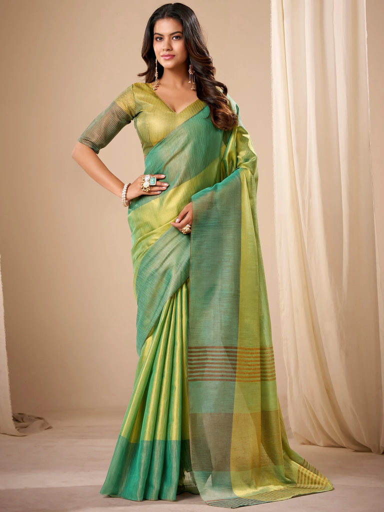 Captivating Green Zari Weaving Silk Festival Wear Saree With Blouse