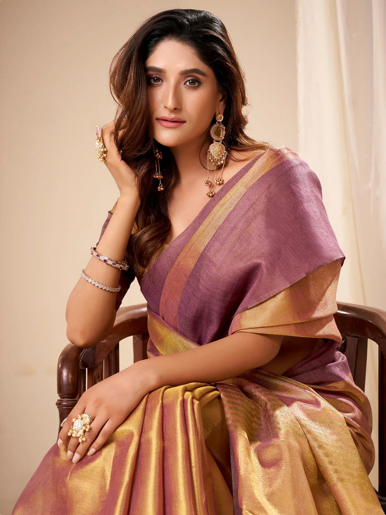 Fantastic Purple Zari Weaving Silk Festival Wear Saree With Blouse