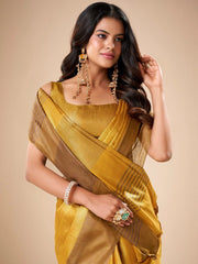 Wonderful Yellow Zari Weaving Silk Function Wear Saree With Blouse