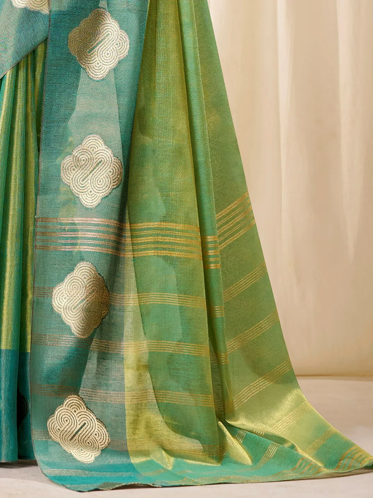 Incredible Green Zari Weaving Silk Casual Wear Saree With Blouse