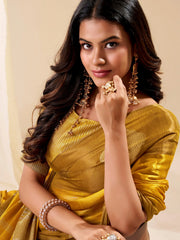 Majestic Yellow Zari Weaving Silk Haldi Wear Saree With Blouse