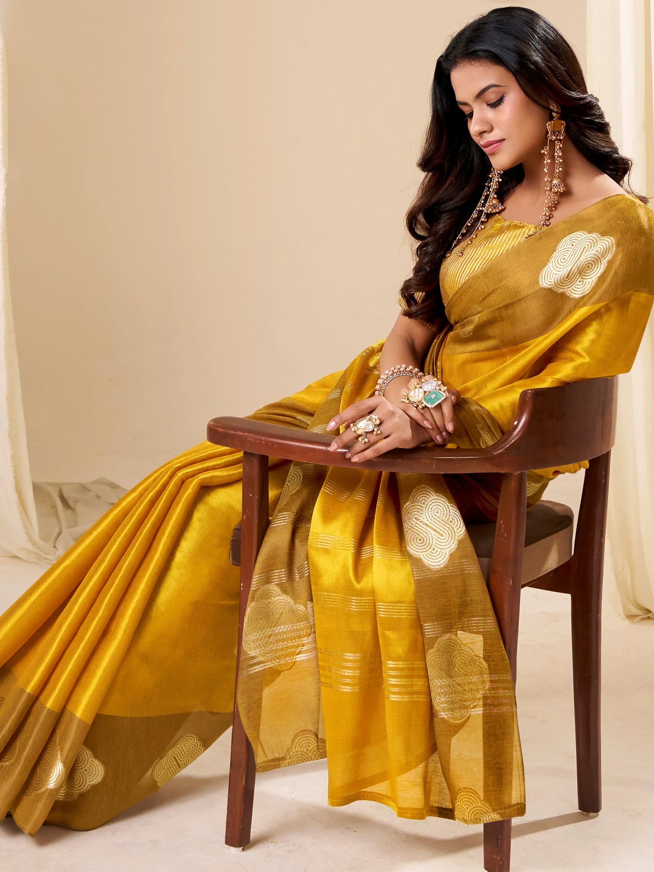 Majestic Yellow Zari Weaving Silk Haldi Wear Saree With Blouse