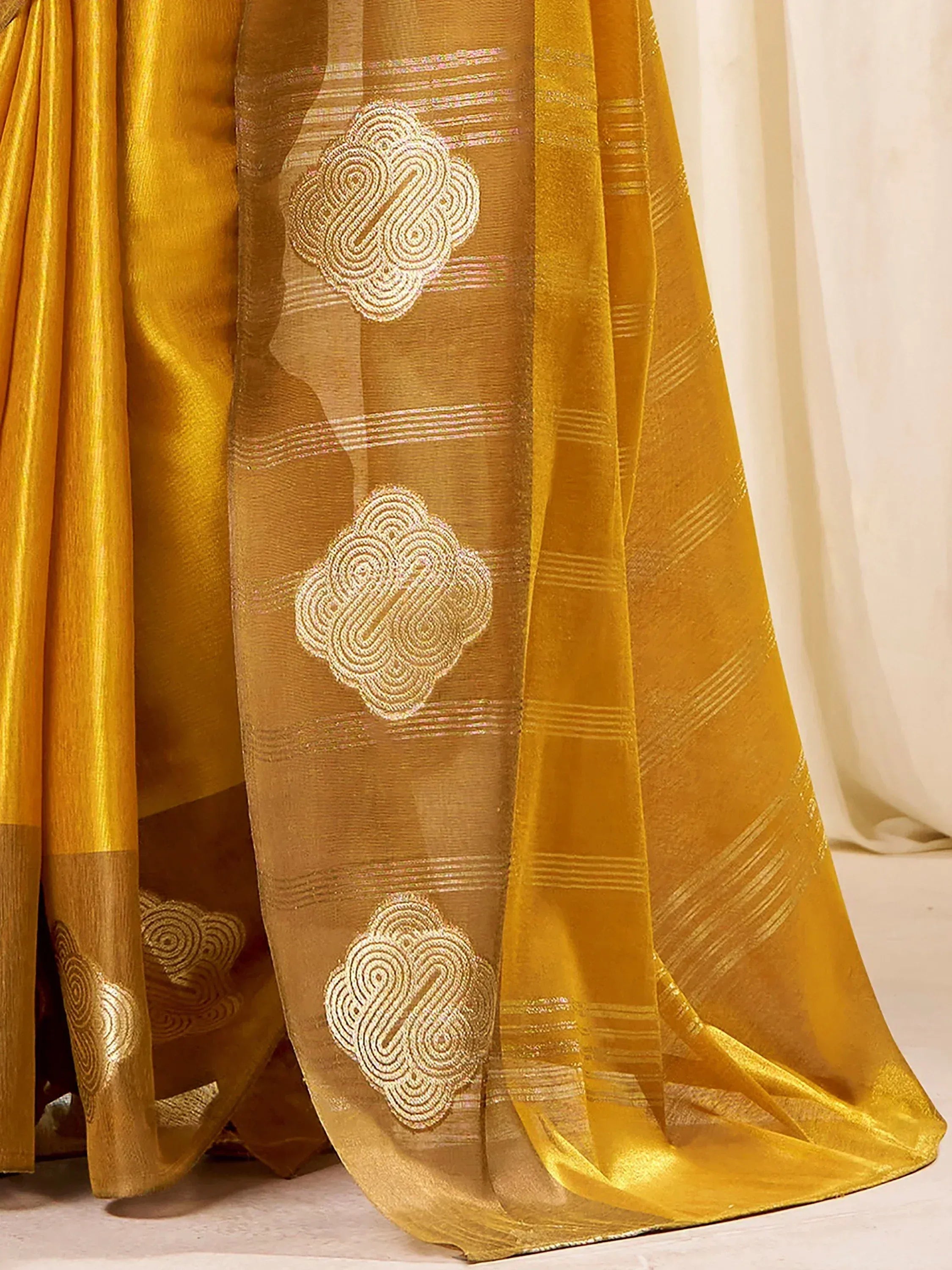 Majestic Yellow Zari Weaving Silk Haldi Wear Saree With Blouse